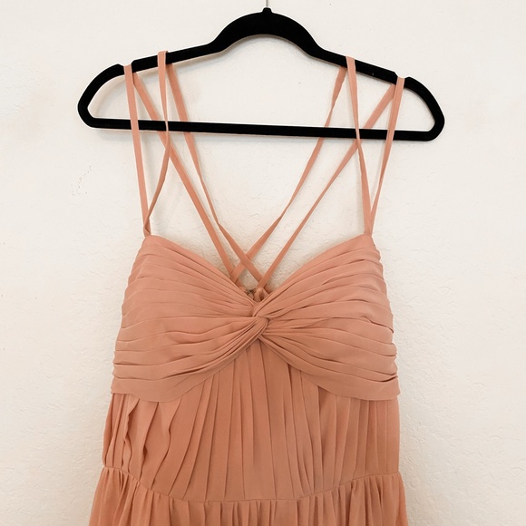 Peach Spaghetti Strap Chiffon Bridesmaid Dress - Picture 1 of 5